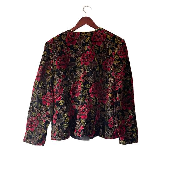 Vintage 80s/90s velour rose goth dark floral button up jacket size large - Picture 3 of 8